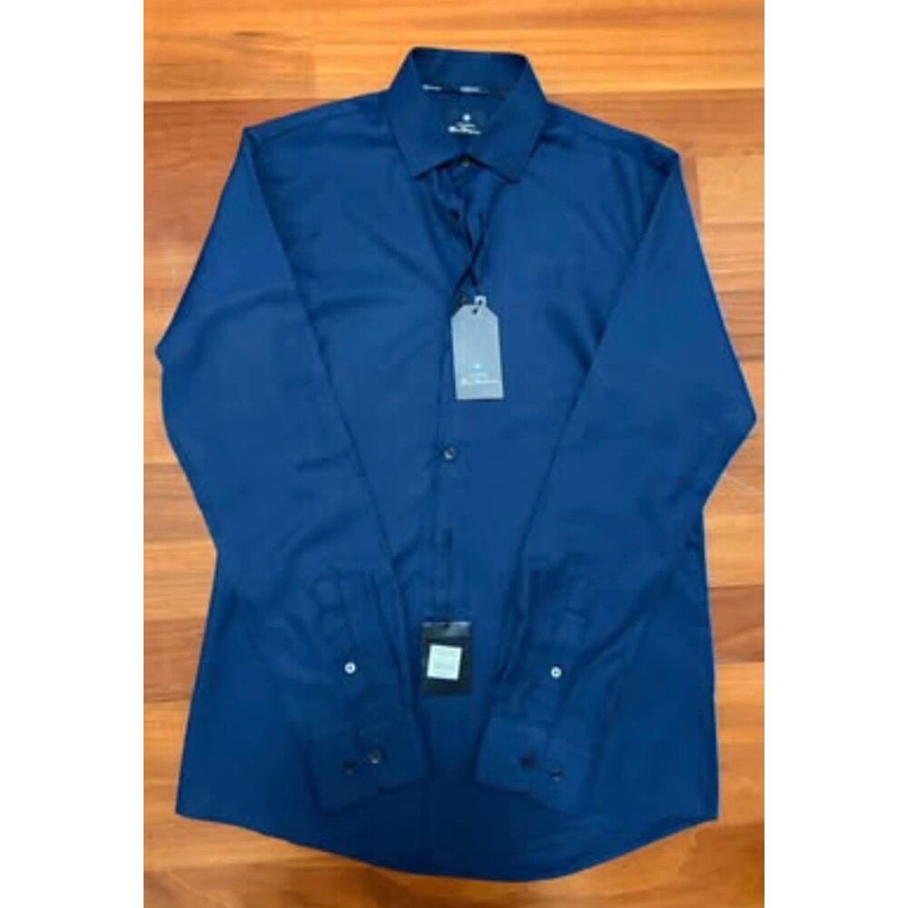 NWT Ben Sherman Men's Slim Fit Shirt Indigo Basketweave Dobby Medium M 15-15.5
